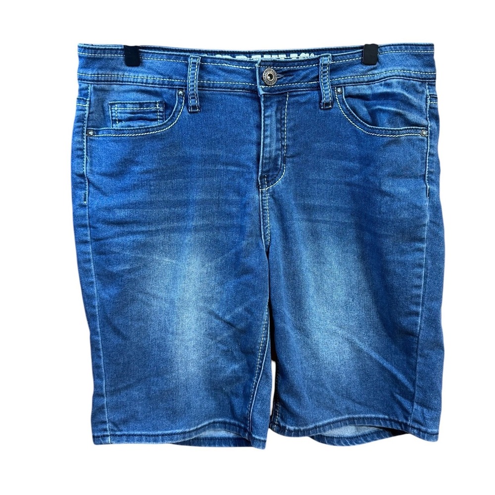 Hydraulic Womens 14W Blue Denim Bermuda Shorts Embroidered Flap Pocket Y2K Indie